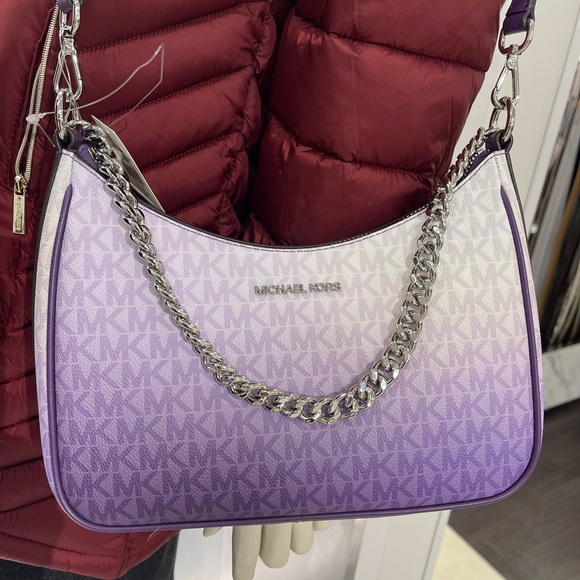 Michael Kors Jet Set Lg Pochette Ombré Logo Crossbody XBody Bag Dark Purple NWT - Picture 5 of 16